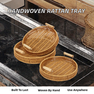 Cesta Redonda de Mimbre Sintético con Acabado Lacado, Tejida a Mano, para Servir Pan, Frutas, Pasteles y Comida en la Mesa de <span class=keywords><strong>Cocina</strong></span> (Venta al Por Mayor, 1 Pieza) - Product Image 2