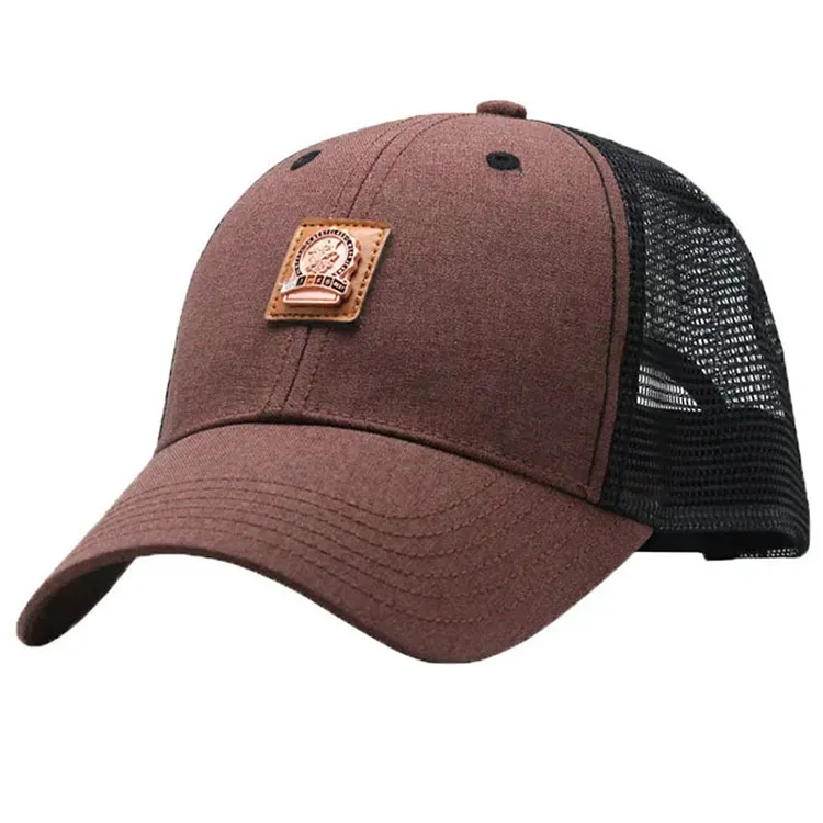 Custom High Quality Design Sports Caps Outdoor Mesh Leather Patch Trucker Hat
