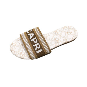 QF1 Spring New Home Embroidery Hot Grass-word Cushioning Slippers Women Wear High-end Temperament Flat <b>Sandals</b> - Product Image 6