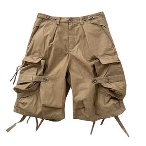 กางเกงขาสั้นลำลองไนลอนขายส่ง เอวกลาง สีซีดสไตล์วินเทจ ทรงหลวม มีกระเป๋าหลายช่อง เชือกผูกเอว แบบชุดทำงาน/ทหาร - Product Image 2
