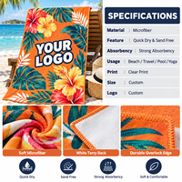 Handuk Pantai Mikrofiber Anti Pasir 80x160cm Custom Logo Grosir, Cepat Kering, Lembut, Daya Serap Tinggi, Cetak Sublimasi