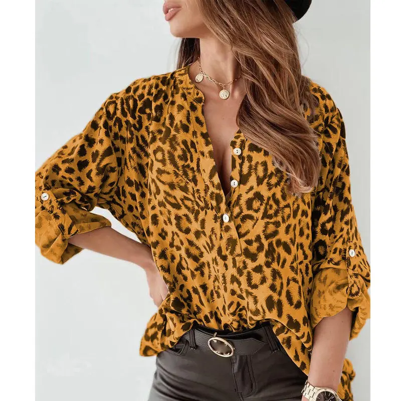 2024 nuovo Design all'ingrosso leopardo camicetta da donna e camicie eleganti Casual a maniche lunghe camicie Mujer