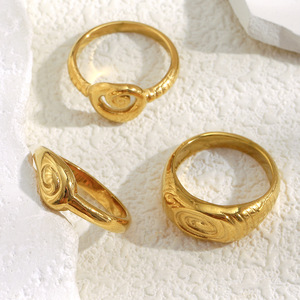 Nouvelle <span class=keywords><strong>bague</strong></span> de petit doigt en acier inoxydable doré, motif <span class=keywords><strong>camée</strong></span> exagéré, à vis, avec empreinte digitale, style luxe abordable - Product Image 4