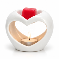 Witte keramische hartvormige waxinelichtbrander, oliebrander, aroma- en geurverwarmer voor thuisdecoratie, Valentijnscadeau