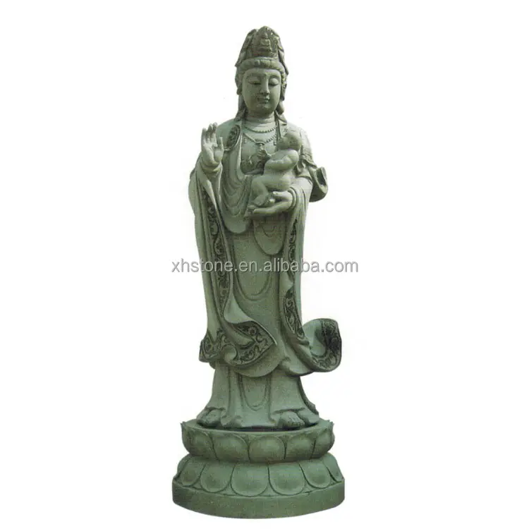 China mão esculpido grande pedra granito natural kwan yin estátua feminino guanyin buda bodhisattva escultura com criança