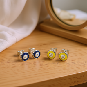 Pendientes de tuerca E1852 con engaste de bisel de aleación chapada en plata y oro amarillo, joyería de moda unisex de tendencia - Product Image 2