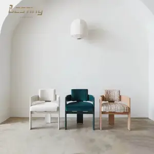Sillones modernos únicos para sala de estar, sofá individual Boucle de madera, sillón de lujo para comedor