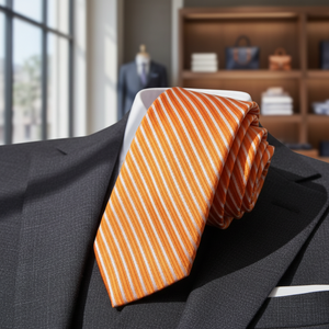 Corbata de moda delgada tejida de Jacquard naranja y auto-rayas exclusiva de Exve de Turquía - Product Image 3
