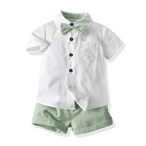 Ensembles de jarretelles pour garçons Chemise élégante Pure Boys <span class=keywords><strong>Short</strong></span> en lin respirant Chemise à manches courtes en coton solide Vêtements pour enfants courts blancs - Product Image 5