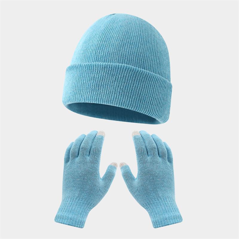 Autumn and winter warm gloves hat suit-[light blue]]