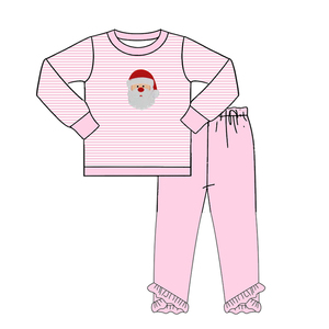 Père Noël Applique Bleu et Rose Rayé Noël Enfants Pjs En Gros Coton Toddler Garçons et Filles Pyjamas - Product Image 3