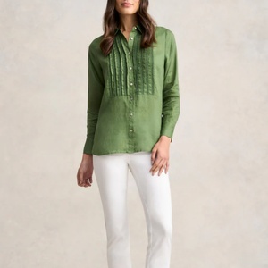 Blusas Personalizadas de Manga Larga Verdes, Cómodas y Transpirables, con Diseños de Encaje, Camisa de Lino y Algodón de Alta Calidad para Mujer - Product Image 4