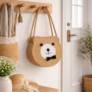 Bolsos de paja, bolsos coreanos tejidos para niños, bolsos de playa, bolsos de mano, lindos bolsos de punto, comercio electrónico transfronterizo. - Product Image 4