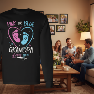 T-shirt à manches longues rose ou bleu « Grand-père t'aime » pour homme adulte, col rond, impression numérique, pour réunion de famille - Product Image 3
