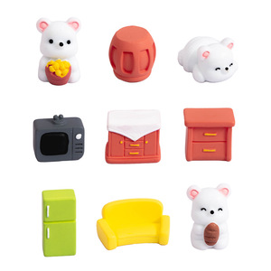 Meubles miniatures pour maison de poupée Dp, figurines d'ours blancs en résine, échelle 1:12, décorations de style dessin animé - Product Image 5