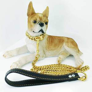 ゴールドチェーンドッグカラーハードウェアヘビーデューティーステンレススチールペットキューバリンクピットブルドッグカラーチェーンドッグカラーとリーシュ - Product Image 2