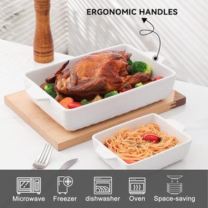 Ensemble de plats de cuisson rectangulaires en céramique à double poignée, en porcelaine, grands plats à lasagna, pour la cuisine domestique - Product Image 3