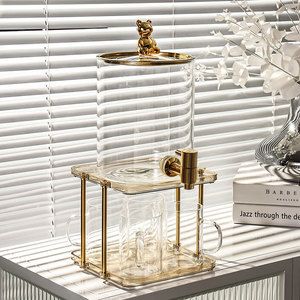 Luxury 1 Gallon Golden Glass Fruit Juice Barrel Dispenser , Glass Water Beverage <strong>Drink</strong> Dispenser With Tap and <strong>Stand</strong> - Product Image 2