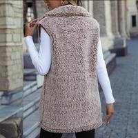 Rompi Bulu Polar Wanita Tanpa Lengan Kerah Turun Bahan Poliester Murni dengan Logo Kustom dan Kantong Berkancing