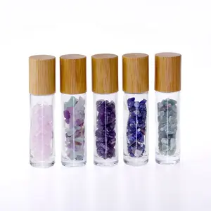 Toptan boş rulo şişe kozmetik yağı parfüm 10ml cam şişe üzerinde rulo ile taşlar, doğa bambu kapak