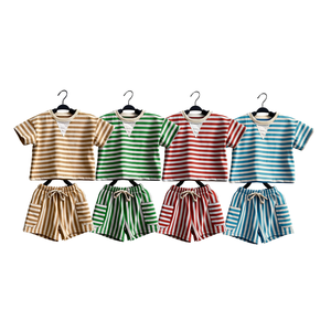 Ensemble de survêtement rayé confortable en coton pour enfants, ensemble d'été adapté aux bébés de 0 à 8 <span class=keywords><strong>ans</strong></span> - Product Image 2