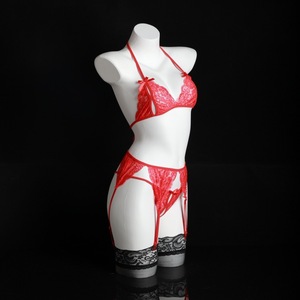 Ensemble de lingerie sexy en dentelle pour femme, soutien-gorge taille basse et string avec jarretelles, style jeu de rôle mignon pour fille - Product Image 3