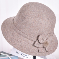 Sombrero Cloche de Lana para Mujer, Ajustable, con Flores y Lazo en Relieve, para Uso Formal/Casual/de Fiesta