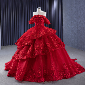 Jancember 231052 Vintage Red Appliqued Flower Ruffle Evening Party Women's Dresses - Product Image 3