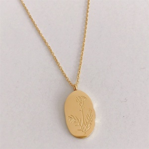 Stainless Steel Necklace Real Gold 18k Gold Plated Custom Carved 12 Flowers Oval Pendant Necklace Jewelry - Product Image 6