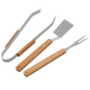 Juego de herramientas para parrilla Butterfly de acero inoxidable, 3 piezas: tenedor, espátula y pinza para barbacoa con mango de madera, herramientas duraderas para voltear al aire libre - Product Image 5