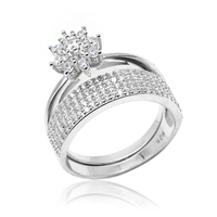 Vente en gros 925 Sterling Silver Jewelry Anneaux de mariage Couple Set Promise Fiançailles Diamant Floral Design Femmes Hommes
