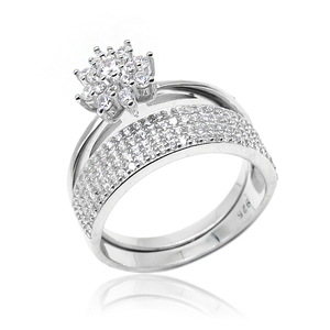 Bộ nhẫn cưới bạc sterling 925 cao cấp dành cho nữ, thiết kế hoa, đính đá CZ zircon, dành cho cặp đôi, nhẫn đính hôn, nhẫn hứa hẹn. - Product Image 3