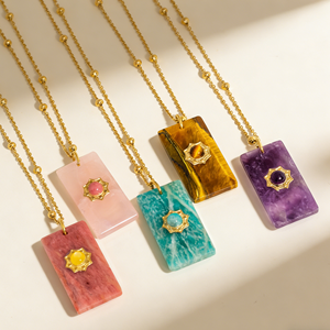 Collar con Colgante Cuadrado de Piedra Natural, Acero Inoxidable, Dijes de Gemas Coloridas en Forma de Estrella, Collares de Moda Y2K, Joyería para Mujer - Product Image 5