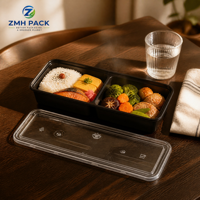 Boîte à bento japonaise personnalisée, boîte de préparation de repas jetable en plastique PP avec une capacité de 17 oz, imprimée en UV pour l'emballage alimentaire des restaurants