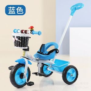 Children's Tricycle With Basket And Push Handle For 2 To 4 Years Old Indoor Outdoor Use Blue Color <b>Plastic</b> <b>Wheels</b> - Product Image 4