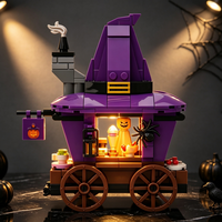 Set de Bloques de Construcción de Carruaje con Sombrero de Bruja de Halloween, Modelo de Puesto de Mercado Espeluznante, Ladrillos DIY, Decoración, Regalo para el Hogar, Oficina, Fiesta
