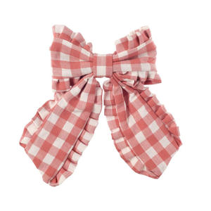 Accessoires pour cheveux personnalisables à carreaux avec bord festonné, longue queue et grand nœud pour fille/femme - Product Image 1