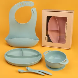 Coppe personalizzate in Silicone per bambini con aspirazione per bambini e bambini da pranzo per allenamento infermieristico con bavaglino in Silicone Set per l'alimentazione della ciotola del piatto del bambino