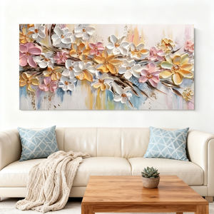 لوحة زيتية تجريدية مرسومة يدويًا لزهور على قماش مع إطار أسود للديكور المنزلي الحديث واستخدام الفنادق مصنوعة من الكريستال - Product Image 4