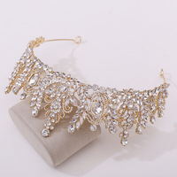 Diadème de Mariage et Anniversaire pour Femme, Couronne de Reine de Bal, Diadème de Princesse, Orné de Diamants, Cristaux et Émeraudes, Plaqué Or