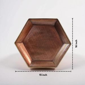 Plateau de service élégant LEATHERVINES finition cuivre |   Plateau hexagonal 16x15 pouces pour fêtes, repas et accessoires de table décoratifs 2026 - Product Image 4