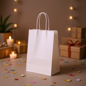 Bolsa de Papel Kraft Blanca Pequeña para Fiestas, 21x15x8cm, con Asas Retorcidas, para Ropa, Manualidades, Velas - Product Image 2