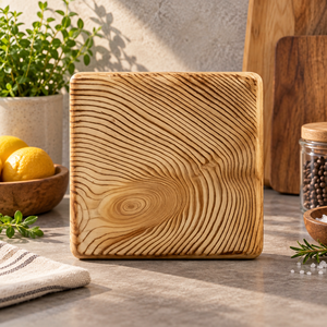 Planche à découper carrée en pin, grain de bois sculpté à la main, style rustique, revêtement de cuisine, non hydrophile, résistant à l'humidité - Product Image 1