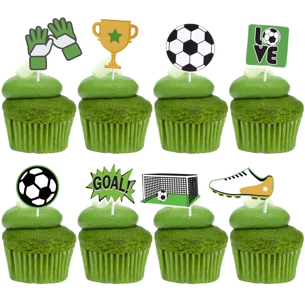 Conjunto de palhetas para futebol, conjunto de peças de cupcake para esportes, aniversário e festa de crianças