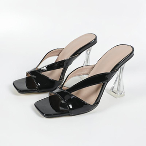 Sandales d'été sexy à talon transparent de 9 cm, bout carré, style stiletto, pour femme, idéales pour les soirées - Product Image 1