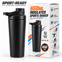 Bouteille shaker isotherme 650 ml, entièrement en acier inoxydable 304 (intérieur et extérieur), avec panier mélangeur et passoire, shaker à protéines sous vide