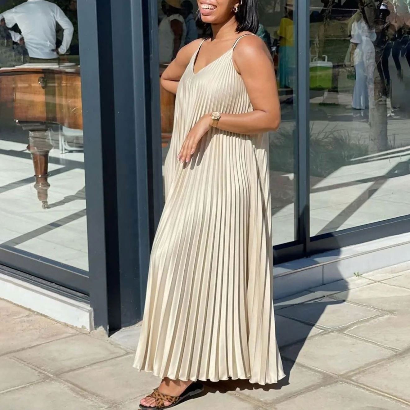 New Summer Chic V Neck Sleeveless Plus Size Pleated Casual Maxi African  Vacation Sun Dress| Alibaba.com
