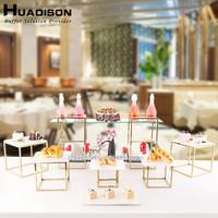 Huadison Traiteur Équipement Buffet En Métal Doré Gâteau De Mariage Stand Polyvalent En Acier Inoxydable Gâteau Stand Ensemble