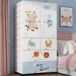 Haogle 3 Layer Double Door <b>Plastic</b> Injection Baby <b>Storage</b> <b>Drawer</b> Portable Kid Clothes Cabinet with Little Tiger Pattern - Product Image 3