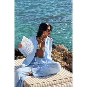 Conjunto de Traje Azul con Lazos para Mujer: Pantalones Cómodos y Elegantes con Ajuste Seguro - Product Image 4